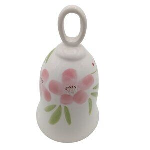 Hand Bell Floral Ceramic Summit Collection Vintage 1988 Pink Flowers 4.25 Inch